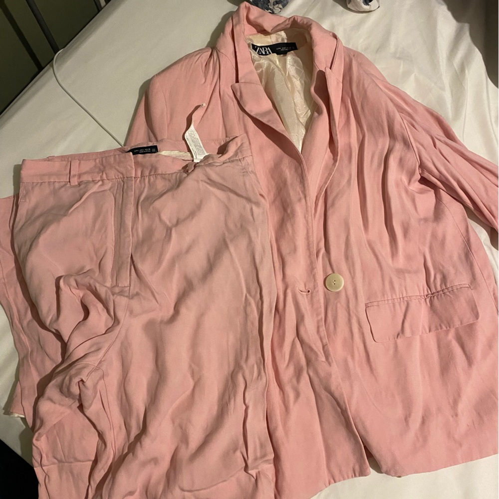 Zara Pink Double Breasted Blazer 2701/644 and Matching High Waist Pant 2702/644 - Picture 3 of 7